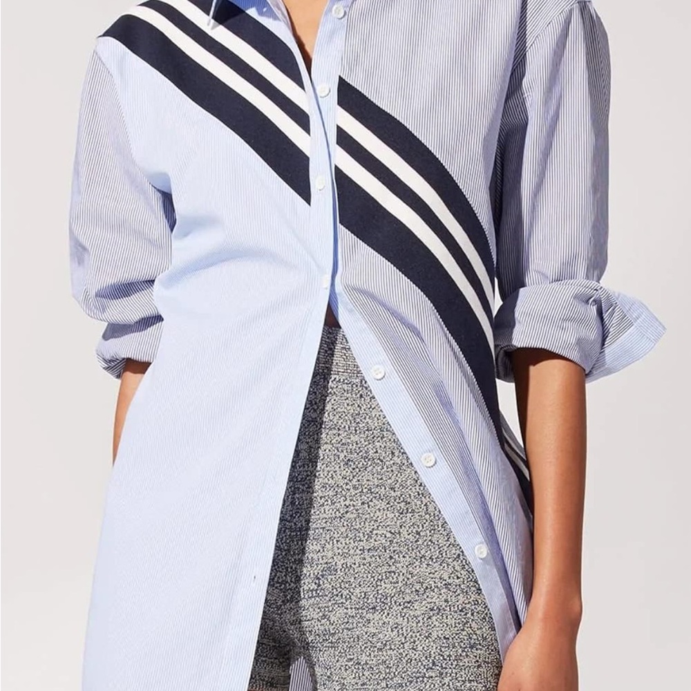 Solid & Striped Oxford Tunic in Eggshell, Ice Blue and Sapphire  Striped